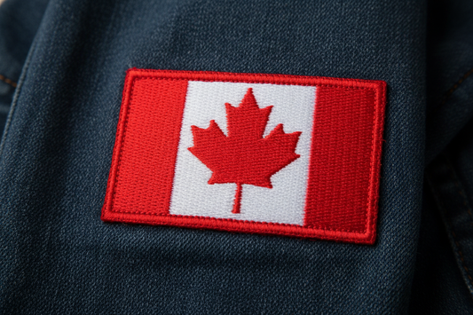 Iron on Patch of the Canadian Flag on a sleeve